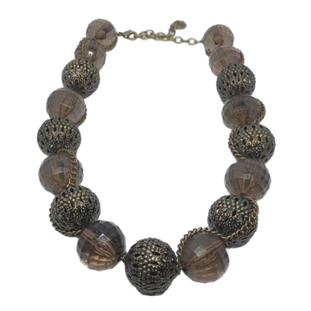 𝅺Vintage RGJ/BGJ chunky lucite metal bead statement necklace antique brass tone